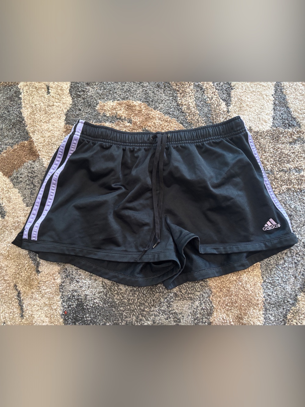 adidas Black Athletic Shorts with Lavender Side Stripes